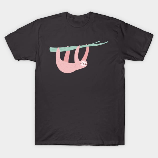 Pink Hanging Three-Toed Sloth T-Shirt by Vaeya